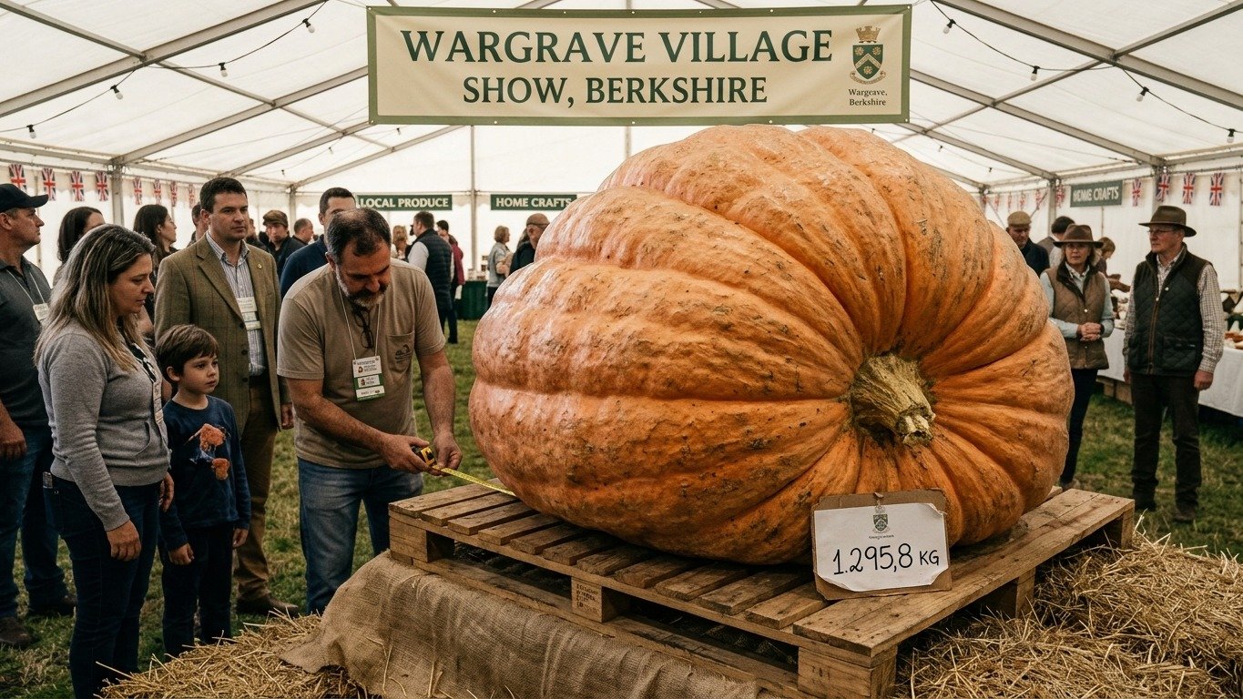 A ab&oacute;bora Bagheera, de 1.295,8 quilos, exibida no Wargrave Village Show, em Berkshire, onde seu peso foi oficializado -  (crédito: Imagem ilustrativa gerada por IA)