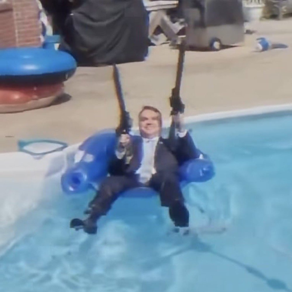 Nikolas publica vídeo de IA de Flávio Bolsonaro atirando com fuzis em piscina