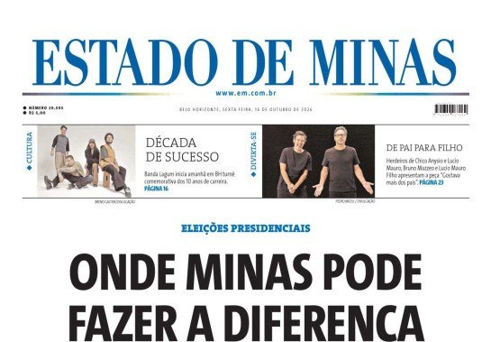 CONFIRA A CAPA DO ESTADO DE MINAS DO DIA 16/10/2026