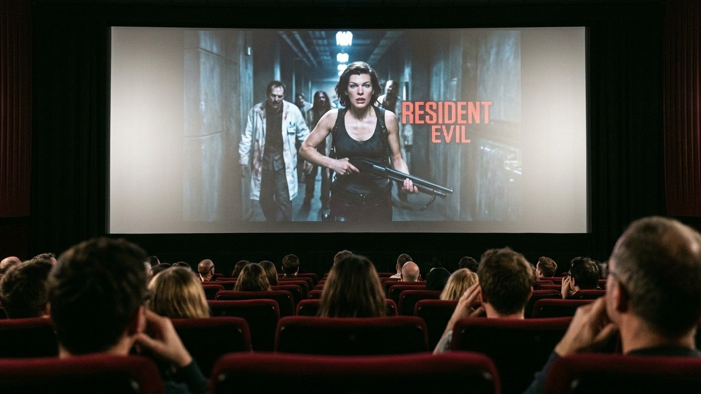 Pessoas assistem ao filme "Resident Evil" em cinema, impulsionando a arrecada&ccedil;&atilde;o global que superou US$ 320 milh&otilde;es -  (crédito: Imagem ilustrativa gerada por IA)