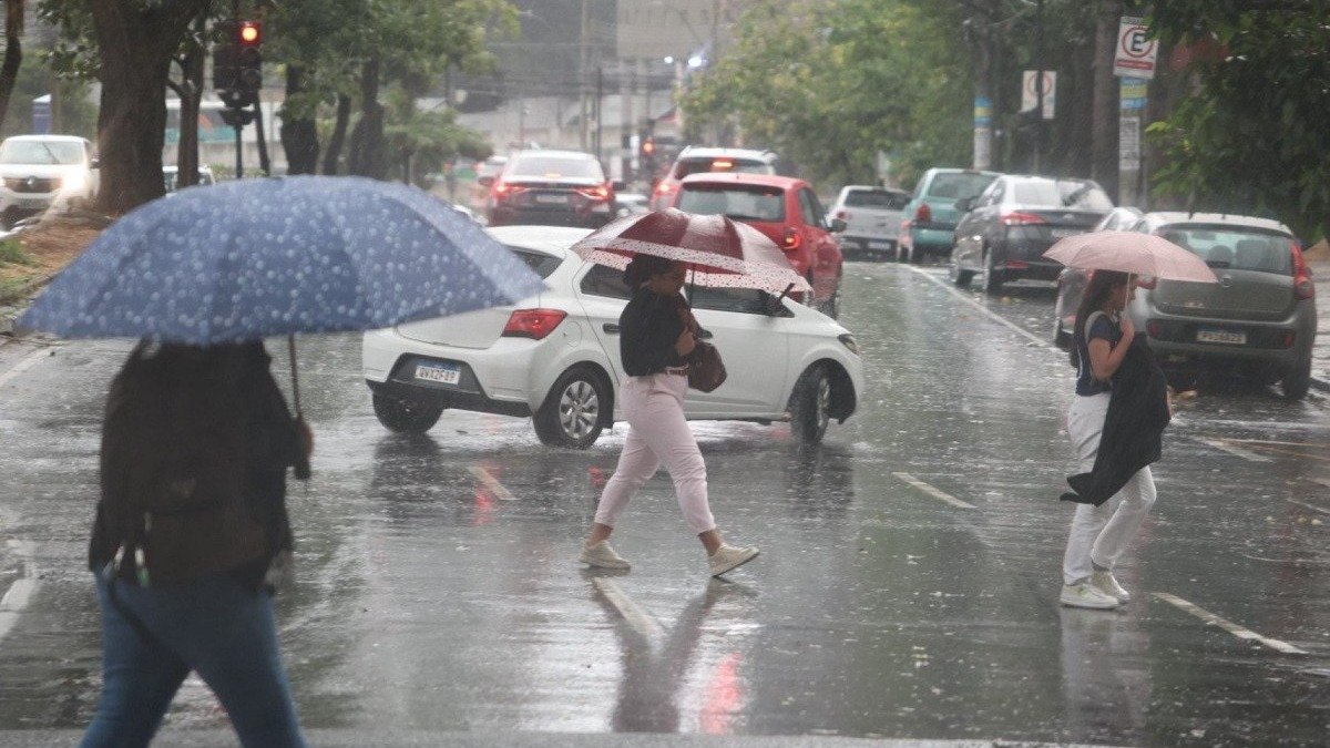 Moradores de Belo Horizonte enfrentam a chuva prevista pela Defesa Civil, que alertou para fortes pancadas no fim de semana -  (crédito: Marcos Vieira/EM/D.A.Press)