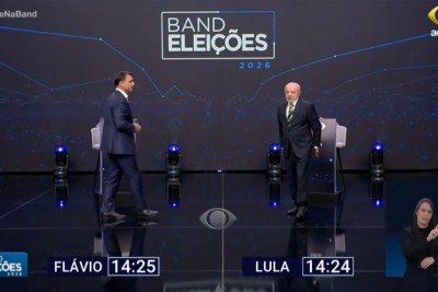 No ringue da Band, guerra de lama: Flávio e Lula fazem um debate à imagem da campanha -  (crédito: Foto: Reprodução/Band)