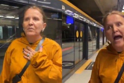 Mulher bolsonarista &eacute; flagrada proferindo ofensas racistas e homof&oacute;bicas em esta&ccedil;&atilde;o de metr&ocirc; de S&atilde;o Paulo, gerando den&uacute;ncias por inj&uacute;ria racial -  (crédito: Reprodu&ccedil;&atilde;o / Redes sociais @nat.boulos)