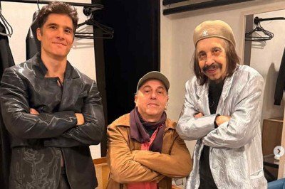 Rodrigo Vellozo, Zeca Baleiro e Benito di Paula no camarim do show 'Benito 85', em julho deste ano -  (crédito: Rodrigo Vellozo/Instagram)