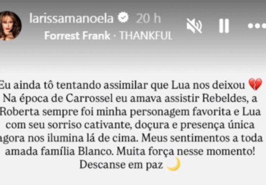 Mensagem de Larissa Manoela em homenagem à atriz Mensagem de Larissa Manoela em homenagem à atriz