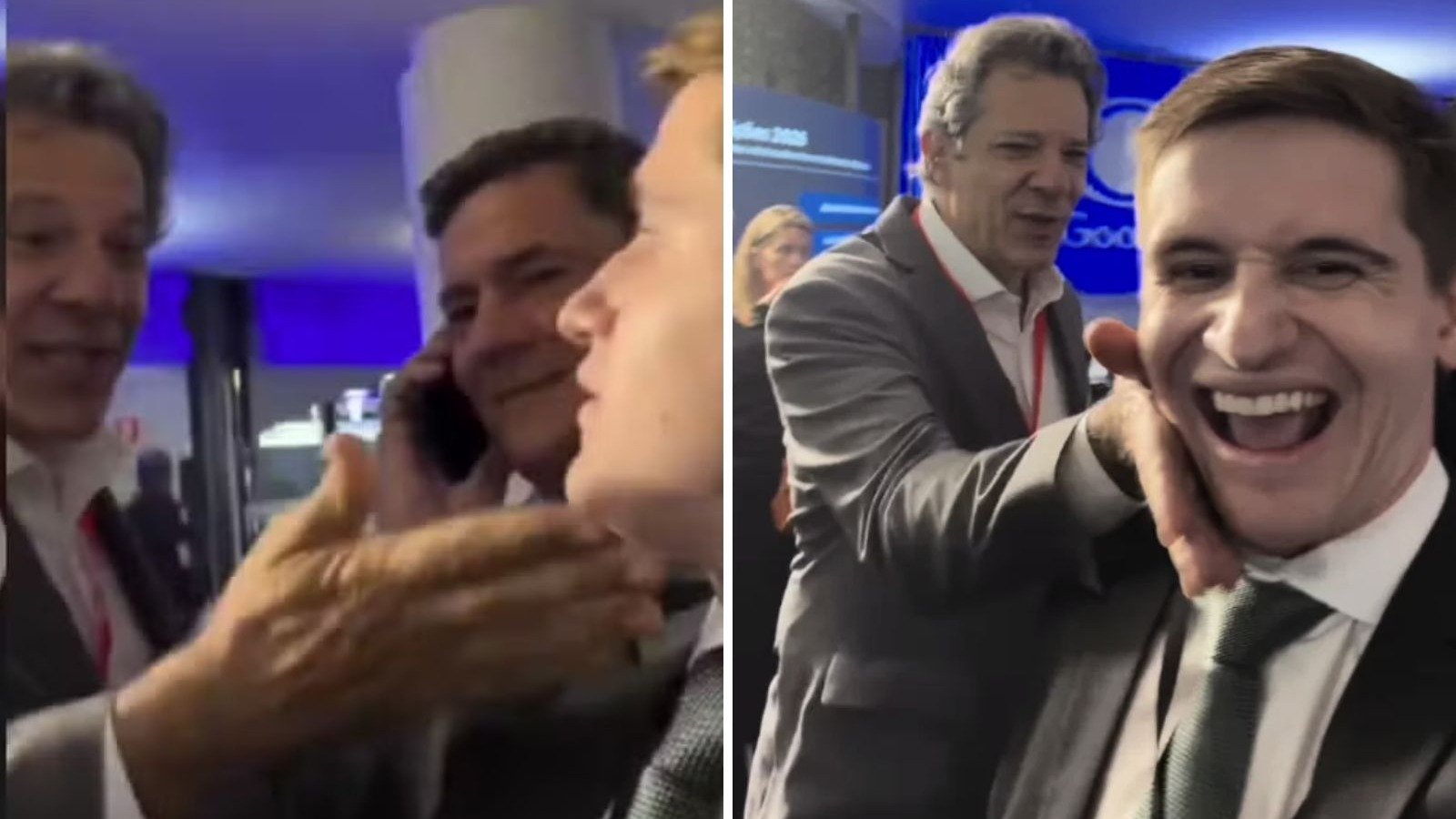 Fernando Haddad interage com o deputado Lucas Pavanato nos bastidores do debate presidencial do segundo turno na Band -  (crédito: Redes sociais)