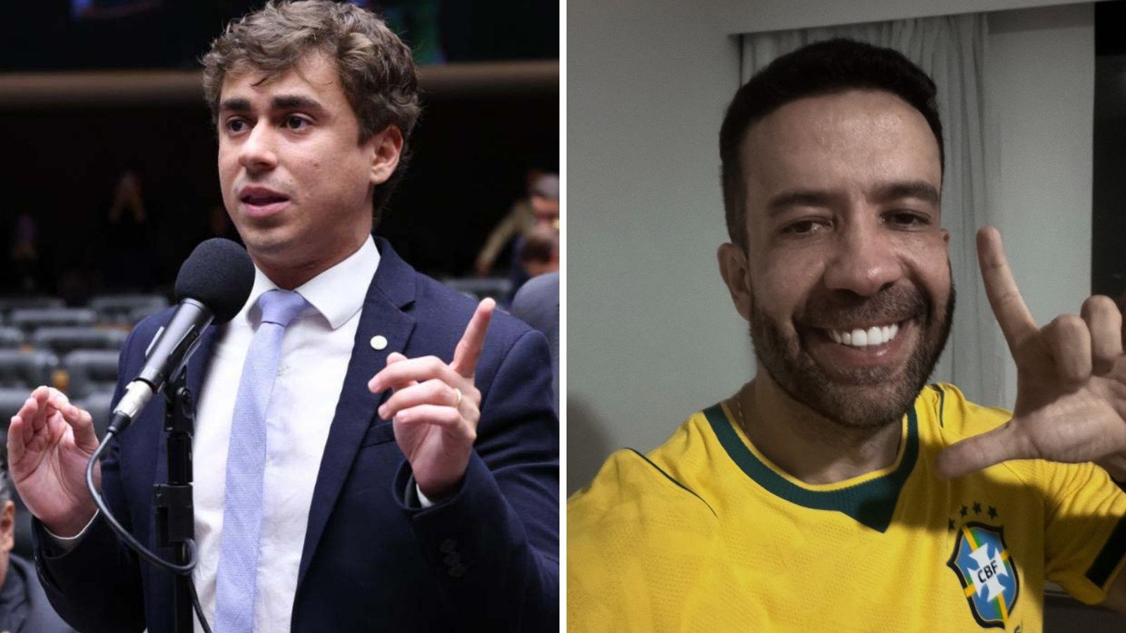 Nikolas Ferreira e Andr&eacute; Janones, figuras centrais na pol&ecirc;mica sobre a hospitaliza&ccedil;&atilde;o do deputado do Rede -  (crédito: Bruno Spada/C&acirc;mara dos Deputados / redes sociais)