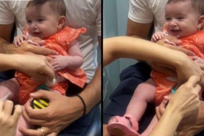 Bebê de 4 meses cai na risada ao tomar vacina e encanta a web com reação; vídeo -  (crédito: Tupi)