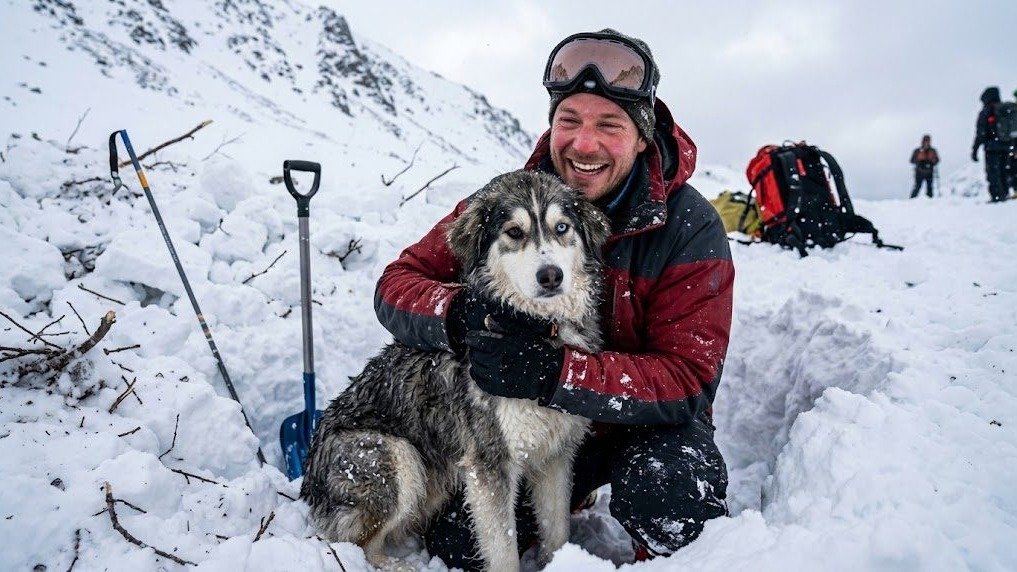 Um dos momentos do resgate de LouLou no Alasca, ap&oacute;s a cadela ser encontrada ilesa em meio &agrave; neve -  (crédito: Imagem Ilustrativa de IA)