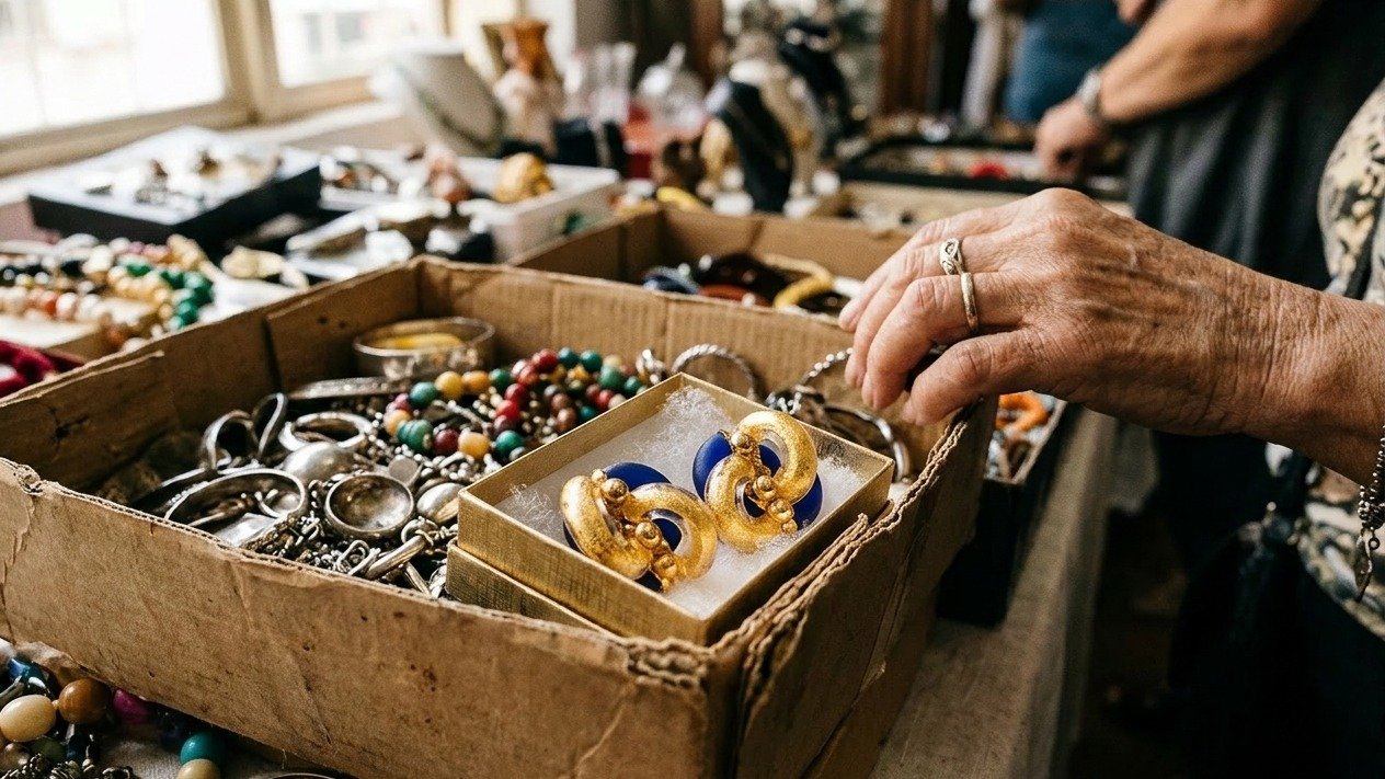 Em um brech&oacute; nos EUA, a compra de brincos em uma caixa de bijuterias revelou um tesouro vintage de Coco Chanel e Archimede Seguso -  (crédito: Imagem ilustrativa gerada por IA)