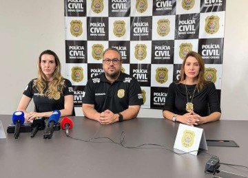 Delegada Ana Luiza Abreu, responsável pela investigação; delegado Guilherme Costa, chefe do Departamento de Família, e delegada Larissa Mascotte, chefe da Divisão Especializada em Atendimento à Mulher de BH -  (crédito: PCMG/Divulgação)