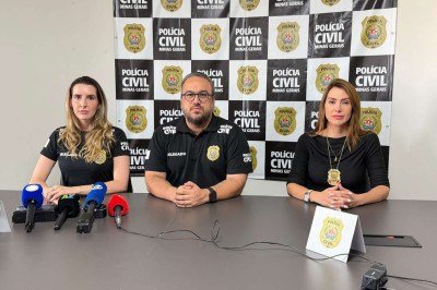 Delegada Ana Luiza Abreu, responsável pela investigação; delegado Guilherme Costa, chefe do Departamento de Família, e delegada Larissa Mascotte, chefe da Divisão Especializada em Atendimento à Mulher de BH -  (crédito: PCMG/Divulgação)