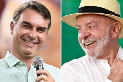 Fl&aacute;vio Bolsonaro e Lula, os candidatos do segundo turno -  (crédito: Gledston Tavares e Pablo PORCIUNCULA / AFP)
