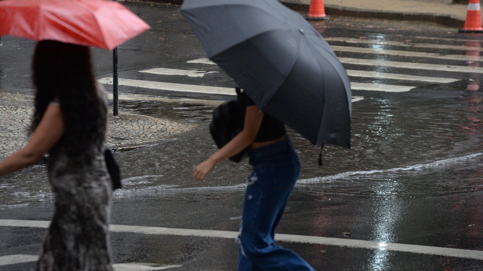 Moradores utilizam guarda-chuvas para se proteger das pancadas de chuva previstas em Belo Horizonte -  (crédito:  Tulio Santos/EM/D.A. Press)