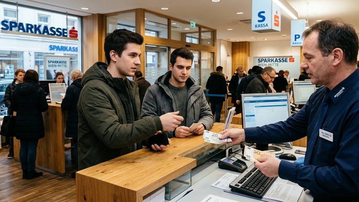 Transa&ccedil;&atilde;o em ag&ecirc;ncia da Sparkasse onde estudantes receberam quantia milion&aacute;ria por engano -  (crédito: Imagem ilustrativa gerada por IA)