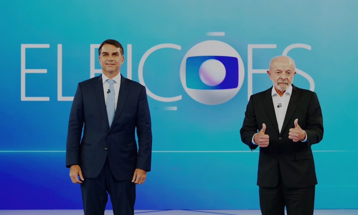 O debate da TV Globo entre Flávio Bolsonaro (PL) e Lula (PT), mediado por César Tralli, é dividido em quatro blocos de perguntas entre os candidatos - (crédito: Globo/ Manoella Mello)