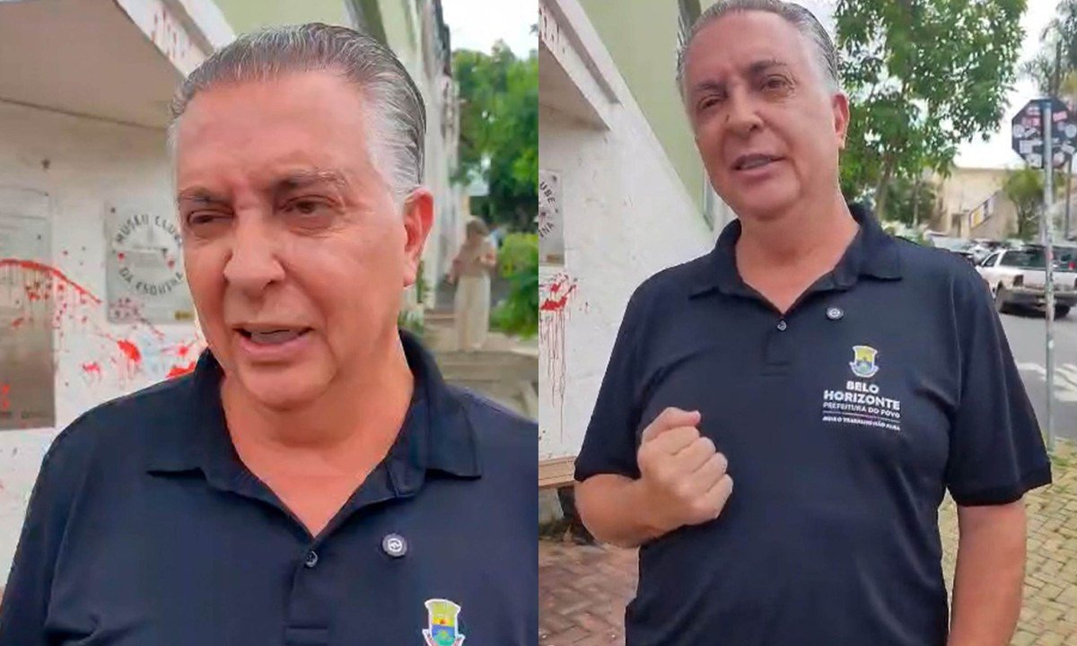 Prefeito de Belo Horizonte, Álvaro Damião, visita a esquina do Clube da Esquina, alvo de vandalismo na madrugada desta sexta-feira (23/10), no bairro Santa Tereza. - (crédito: Maria Lúcia Passos/EM/D.A Press)