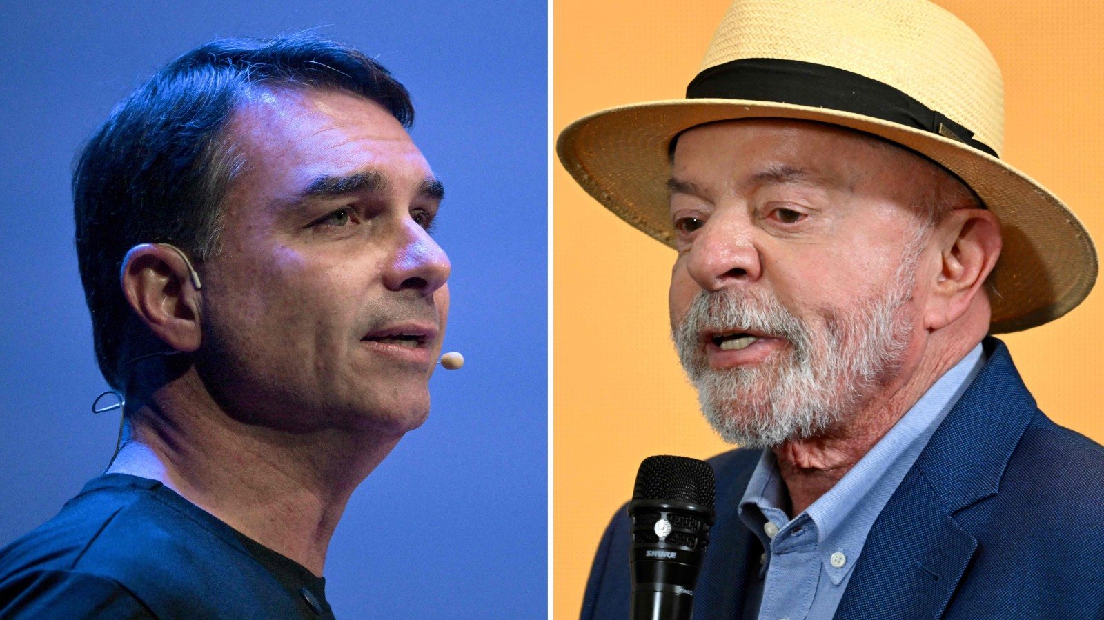 Fl&aacute;vio Bolsonaro e Lula s&atilde;o os candidatos em destaque na nova pesquisa Real Time Big Data para o segundo turno presidencial -  (crédito: Evaristo SA e Nelson ALMEIDA / AFP)