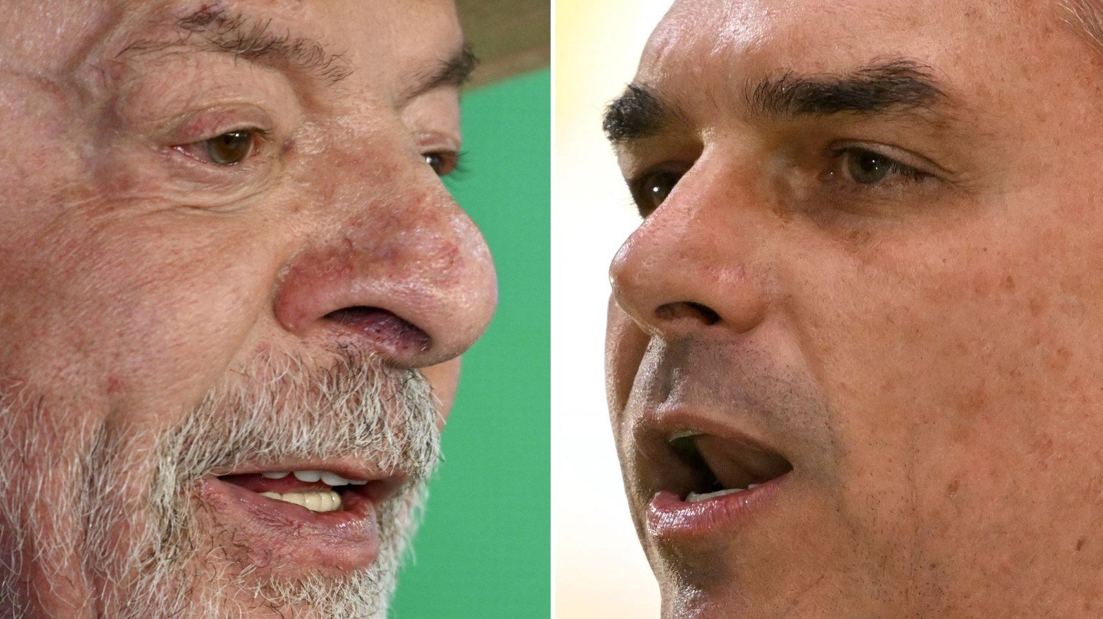 Lula e Fl&aacute;vio Bolsonaro, figuras centrais da polariza&ccedil;&atilde;o pol&iacute;tica, em meio &agrave; troca de acusa&ccedil;&otilde;es e expectativa por debate -  (crédito: Mauro PIMENTEL e Evaristo SA / AFP)