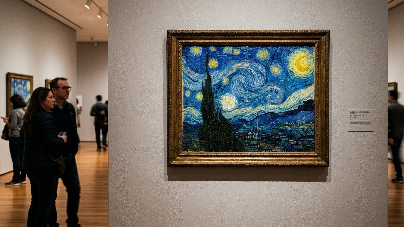 A obra-prima "A Noite Estrelada" de Van Gogh, em exibi&ccedil;&atilde;o, onde um estudo desvenda f&iacute;sica oculta nas pinceladas. -  (crédito: Imagem ilustrativa gerada por IA)