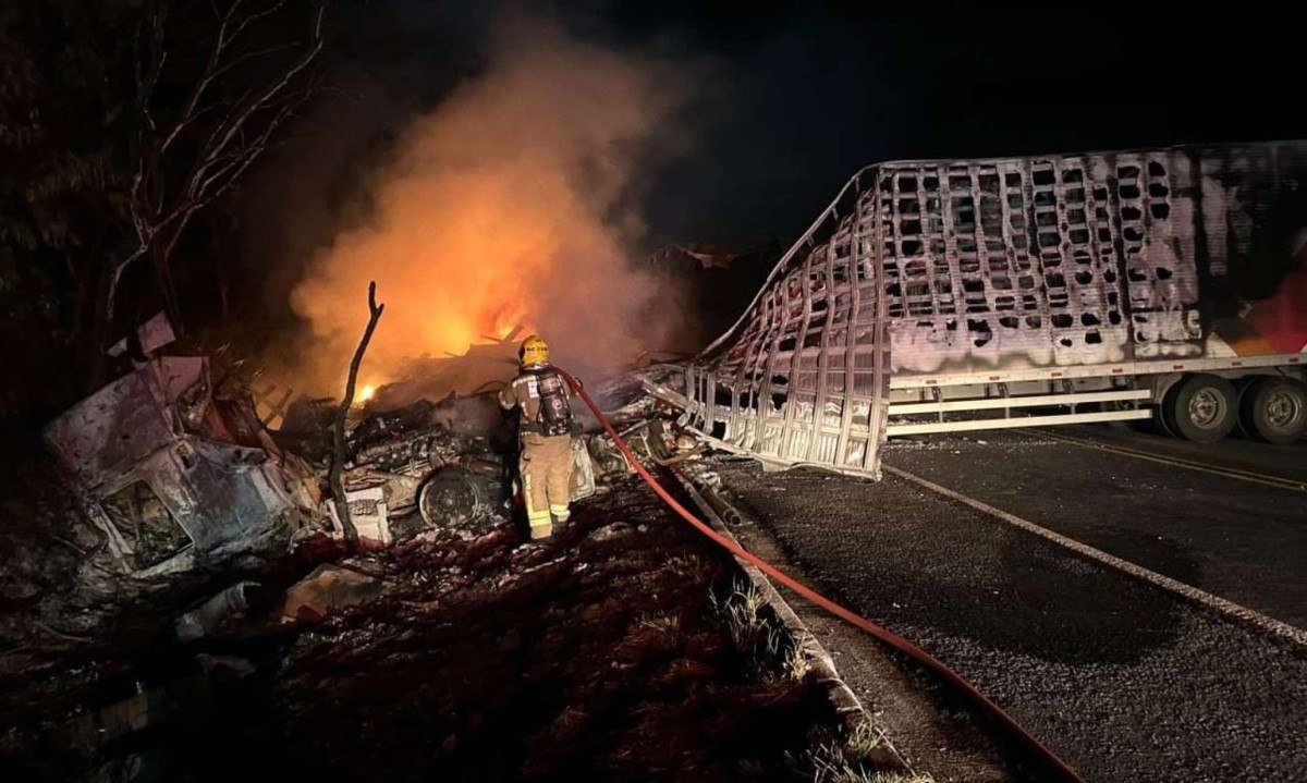 Com o impacto, os veículos se incendiaram - (crédito: CBMMG)