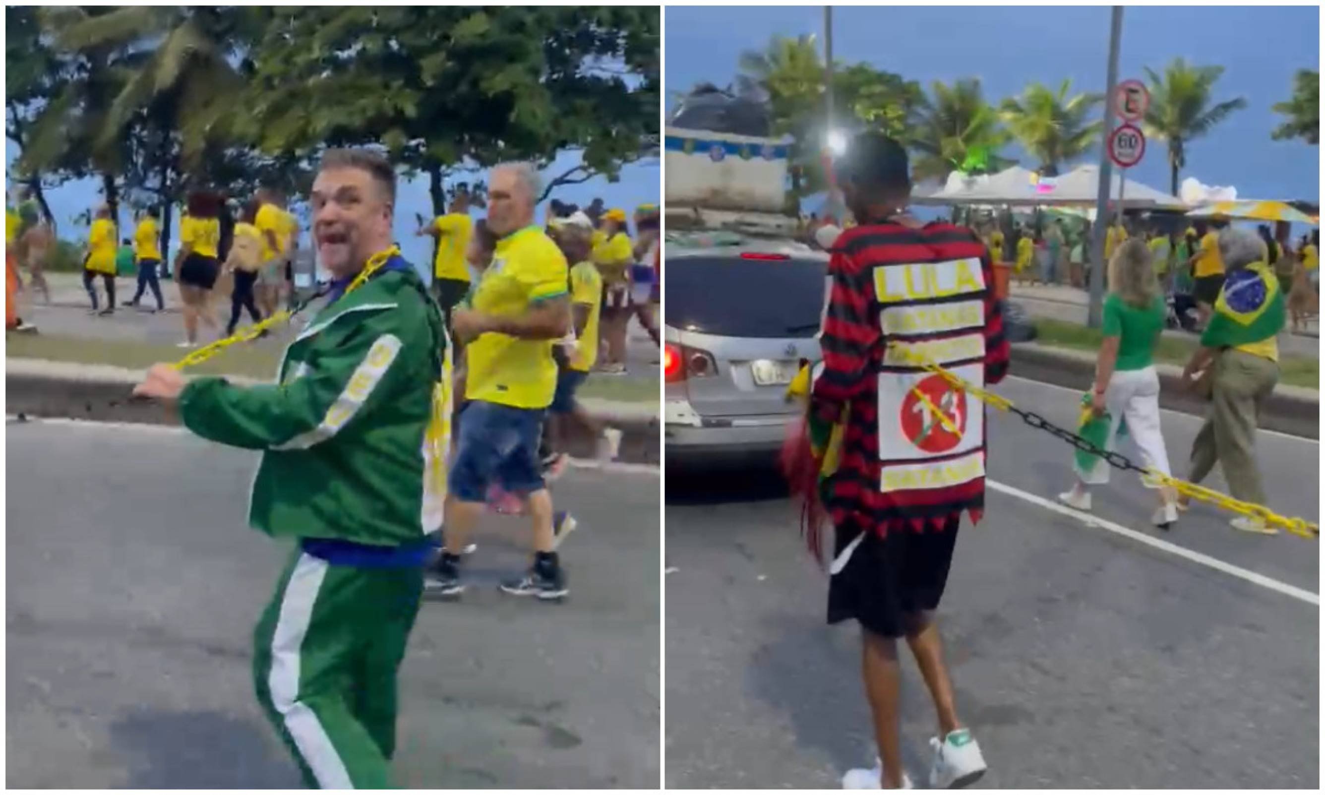 Vídeo: homem negro aparece acorrentado em ato de apoio a Flávio Bolsonaro