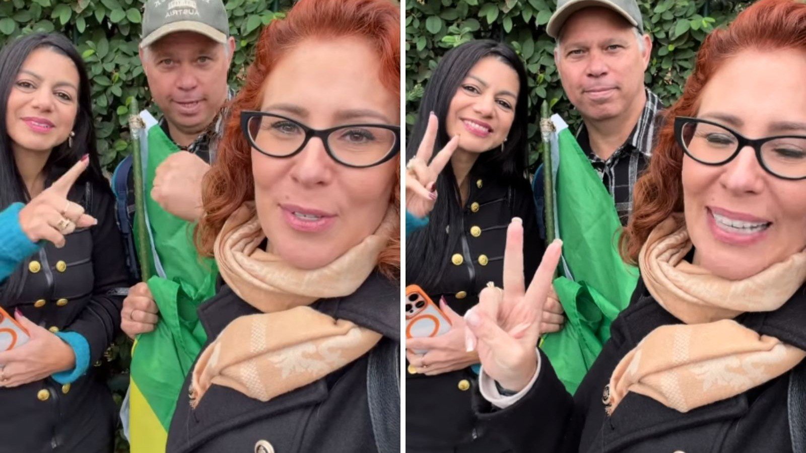 Carla Zambelli ao lado de brasileiros em Mil&atilde;o, incentivando o voto e manifestando apoio a Fl&aacute;vio Bolsonaro nas elei&ccedil;&otilde;es -  (crédito: Redes sociais)