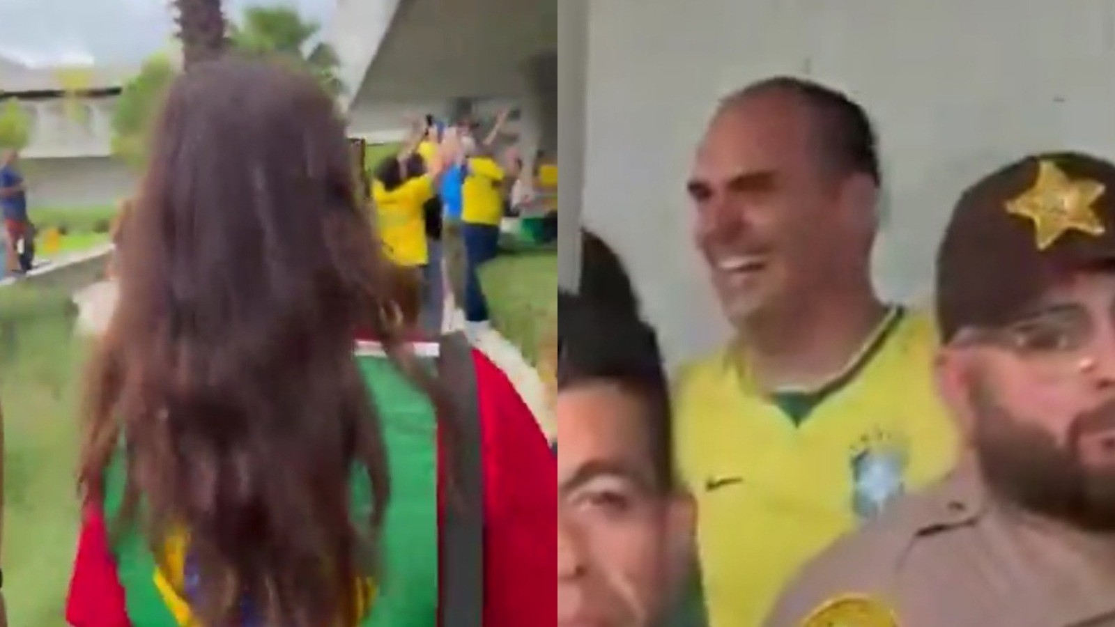 Imagem de vídeo mostra a eleitora Maria Eugênia Carvalho e o ex-deputado Eduardo Bolsonaro em Miami durante a votação do segundo turno - (crédito: Reprodução)