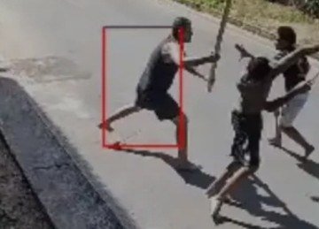 Imagens de câmeras de segurança de uma residência vizinha registraram a sequência das agressões.  -  (crédito: Reprodução/Redes Sociais)