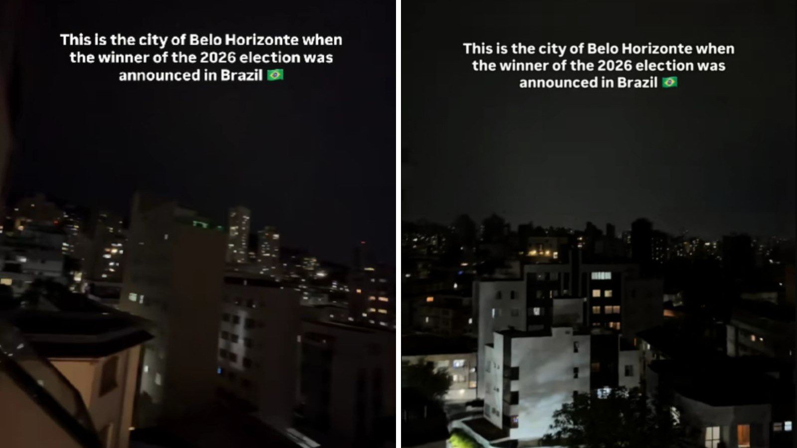 A vista noturna de Belo Horizonte durante as celebra&ccedil;&otilde;es da vit&oacute;ria de Lula nas elei&ccedil;&otilde;es presidenciais de 2026, capturada pelo influenciador Regan Zanes -  (crédito: TikTok)
