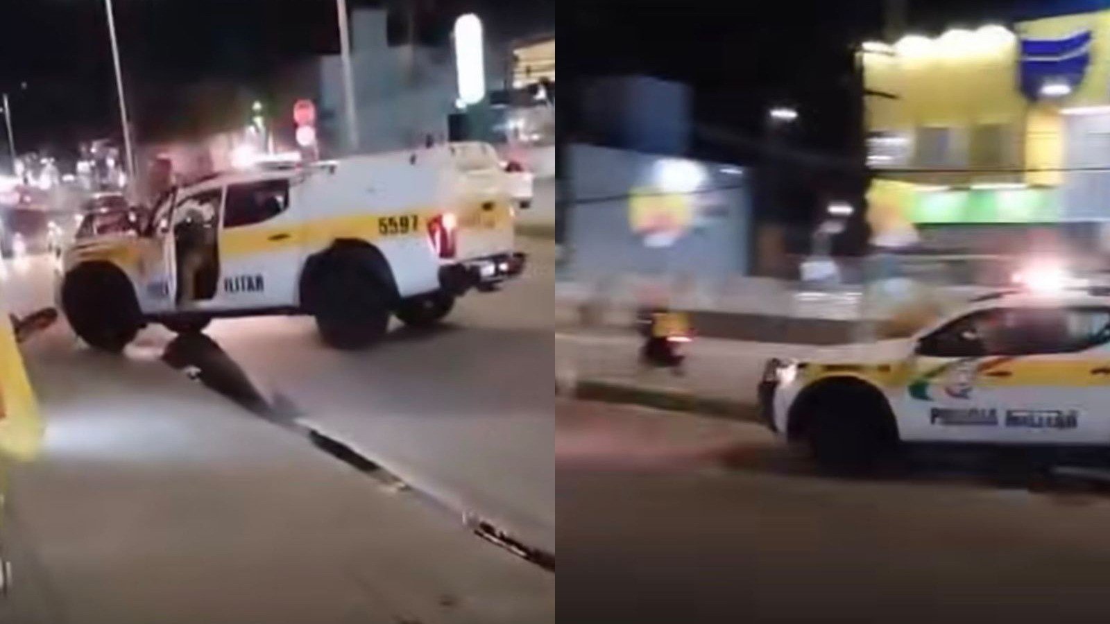 Registro de viatura da Pol&iacute;cia Militar que teria atropelado entregador em Florian&oacute;polis durante comemora&ccedil;&atilde;o de elei&ccedil;&otilde;es -  (crédito: Reprodu&ccedil;&atilde;o / Instagram)