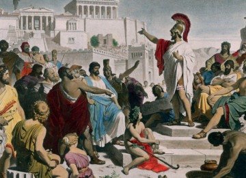 Obra de Philipp Foltz, 'O discurso fúnebre de Péricles' retrata o funcionamento da democracia ateniense -  (crédito: Philipp Foltz/Reprodução)