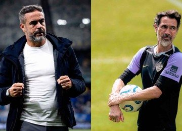 Os técnicos Artur Jorge, do Cruzeiro, E Eduardo Domínguez, do Atlético, vão ficar novamente cara a cara nesta quinta-feira (28/10)
 -  (crédito: Gustavo Aleixo/Cruzeiro - Pedro Souza / Atlético)