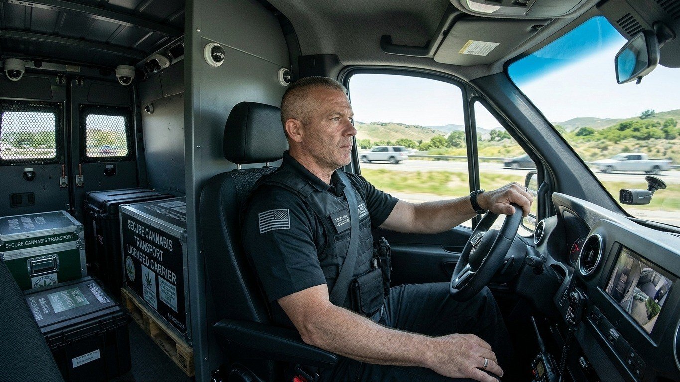 Veteranos como Matthew Dzambo utilizam suas habilidades de seguran&ccedil;a para o transporte de cannabis, como faz este motorista da Talaria. -  (crédito: (imagem ilustrativa gerada por IA))