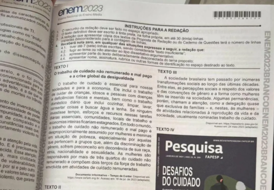 Foi divulgada durante a prova do Enem o tema da redação deste ano; os participantes são proibidos de usar equipamentos eletrônicos durante o exame -  (crédito: Reprodução/Twitter)