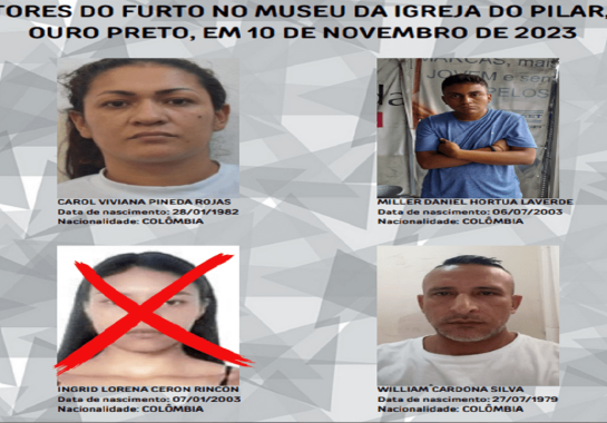 Os quatro colombianos são procurados pelo furto de um rosário, em 10 de novembro, na cidade de Ouro Preto
 -  (crédito: MPMG/Divulgação)