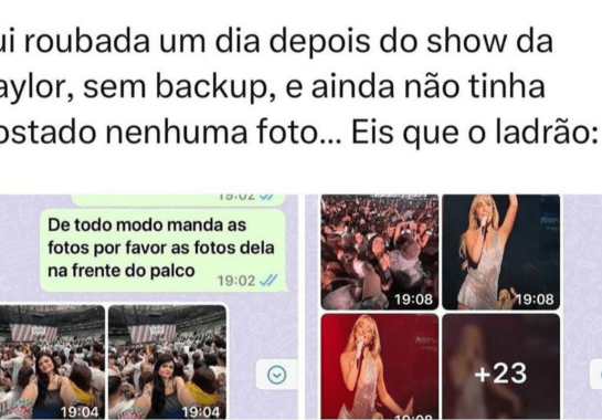 Ladrão envia fotos do show de Taylor Swift depois de assaltar fã da cantora -  (crédito: Reprodução/Redes sociais)