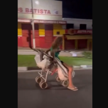 Mulher em cima de um carrinho de bebê 'ultrapassa' carro em Minas; vídeo - Redes Sociais/Reprodução