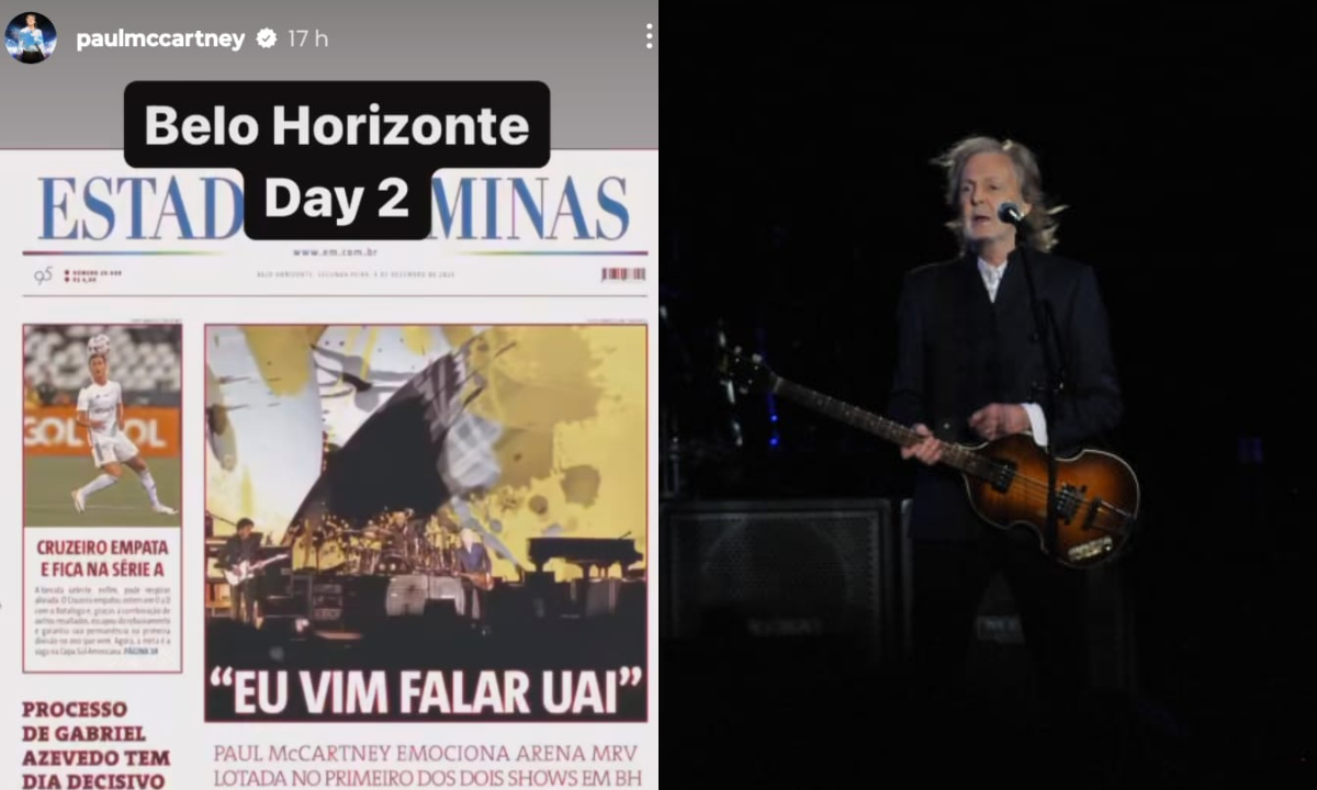 Paul McCartney compartilhou a capa do Estado de Minas na segunda-feira e, no domingo, a capa do caderno de cultura -  (crédito: Reprodução/Redes sociais e Túlio Santos/EM/DA Press)