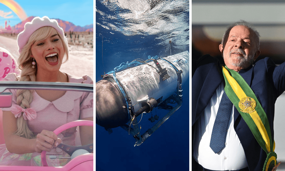 Barbie, submarino desaparecido e posse do Lula aparecem na retrospectiva do Google de 2023 -  (crédito: Warner Bros/Divulgação; Handout/OceanGate Expeditions/AFP; Evaristo Sa/AFP)