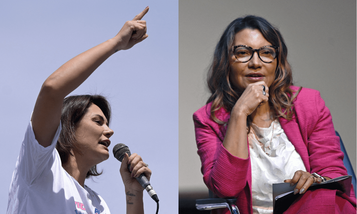 Michelle Bolsonaro ironizou a operação da PF deflagrada nesta quinta (8/2) contra Jair Bolsonaro (PL) e aliados usando uma frase que Janja citou anteriormente -  (crédito: Douglas Magno e Mauro Pimentel/AFP)