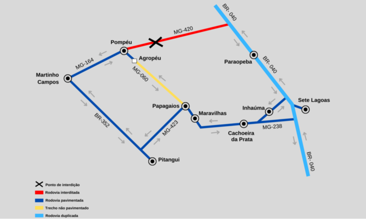 MG-420 será interditada para obras por cinco dias em Pompéu