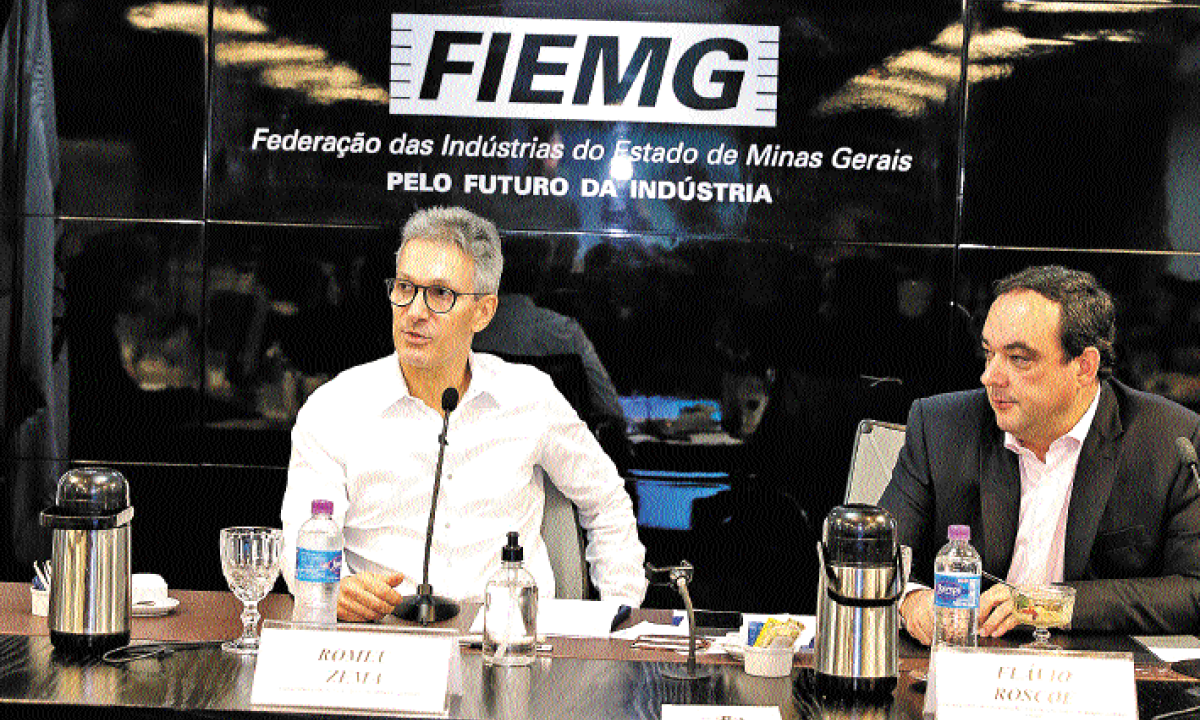 Romeu Zema e o presidente da Fiemg, Flávio Roscoe, são aliados de primeira hora
 -  (crédito: Cristiano Machado/Imprensa MG)