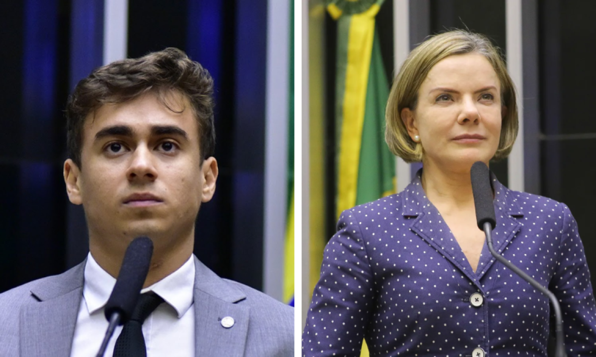 Nikolas Ferreira e Gleisi Hoffman  -  (crédito: Câmara dos Deputados/Reprodução)