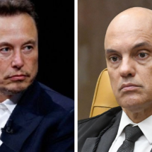 Musk volta a atacar Moraes: 'Uma vergonha. Deveria renunciar ou sofrer impeachment'' - AFP/REPRODUÇÃO; STF/REPRODUÇÃO