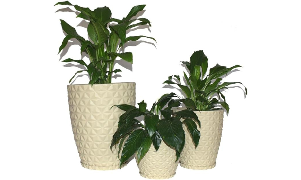 Kit 3 vasos planta decorativo jardim coluna Diamante 0,1 e 2 Cor:Bege
