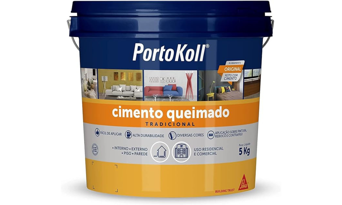 PORTOKOLL – Argamassa colorida - Cimento Queimado Carbono – Piso e parede – Fácil de aplicar – 1 balde x 5 kg