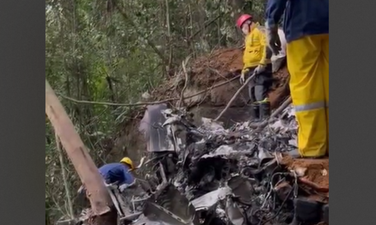 Destroços de avião que caiu na região de Joinville, em Santa Catarina -  (crédito: CBMSC/Reprodução)