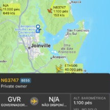 Duas mortes são confirmadas em queda de avião em Santa Catarina - Flight radar/Reprodução
