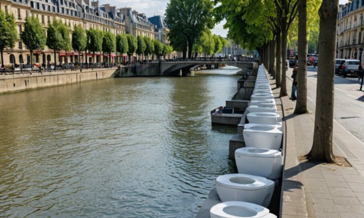 Imagens geradas por inteligência artificial mostram vasos sanitários instalados na beira do rio
 -  (crédito: Reprodução / X)